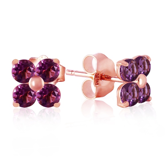 SOLID GOLD STUD EARRINGS WITH NATURAL AMETHYST